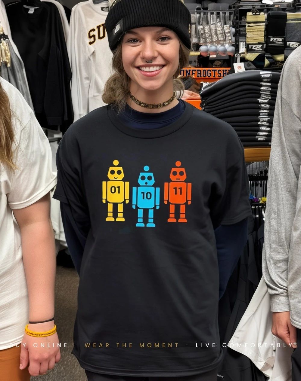 Binary 01 10 11 Robot Shirt