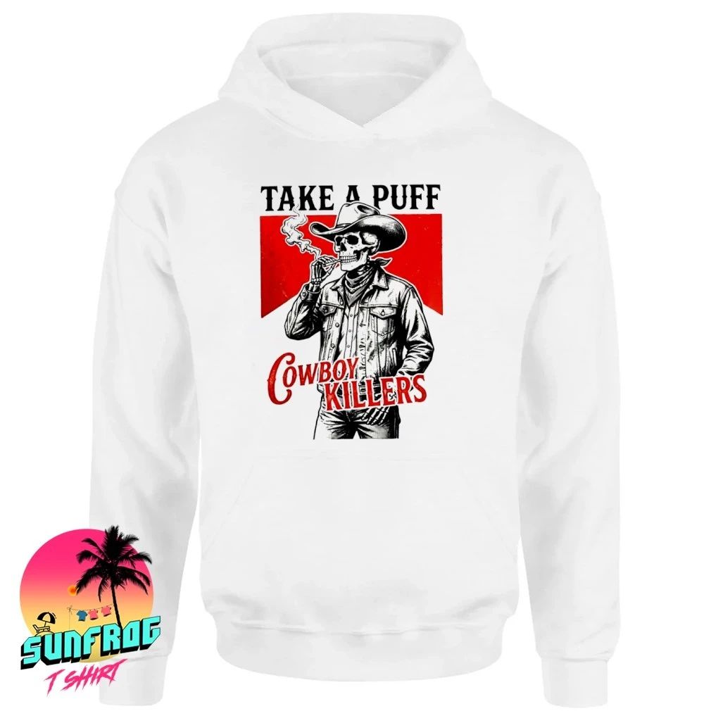 Smoking skeleton cowboy killers funny skull graphic shirt