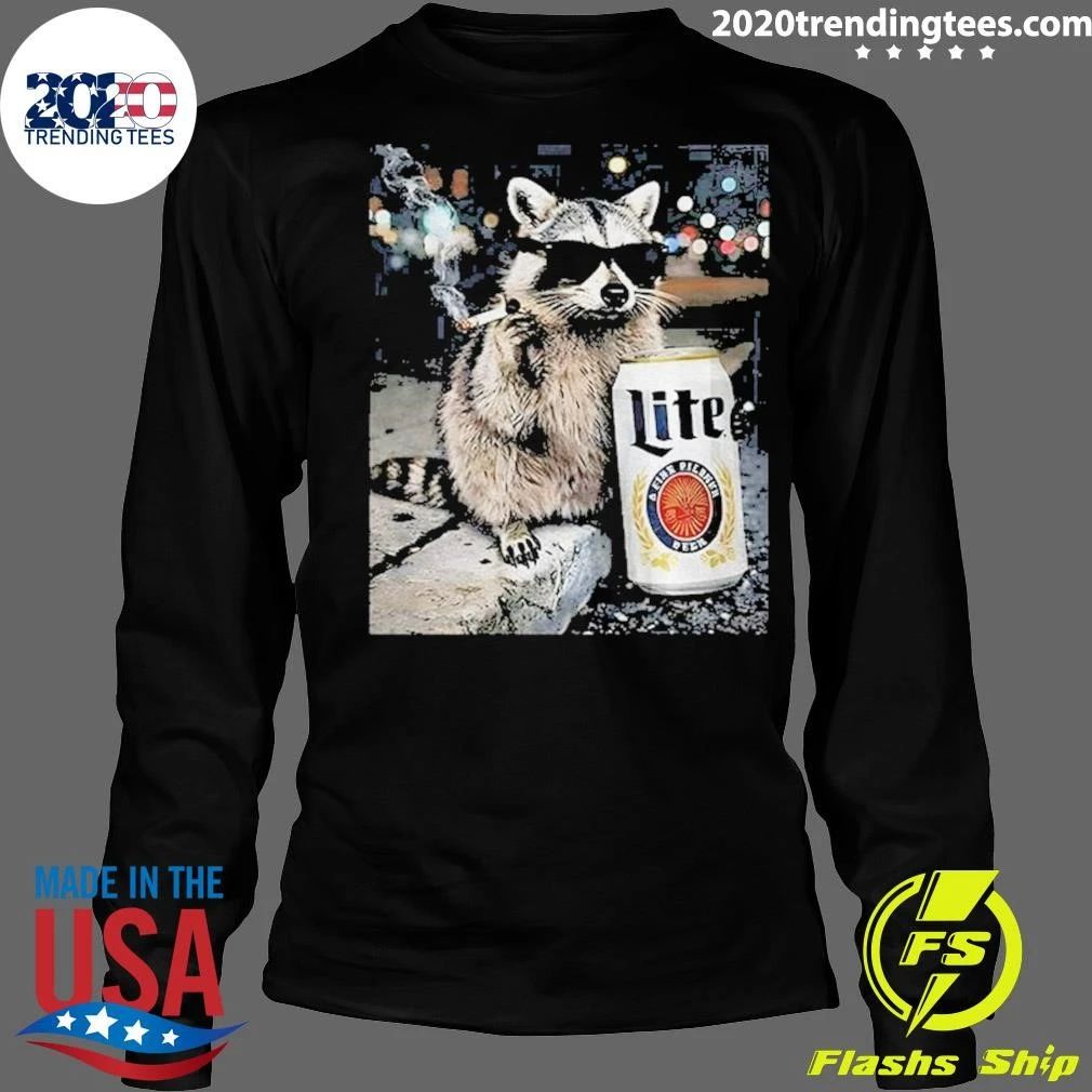 Raccoon Drinking Beer Smoking Lite Shirt