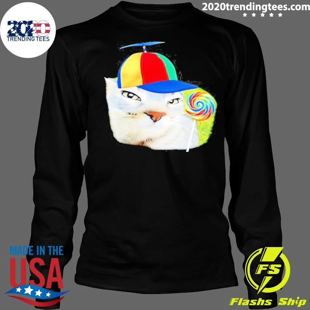 Cat Wearing Propeller Hat And Holding Lollipop Shirt