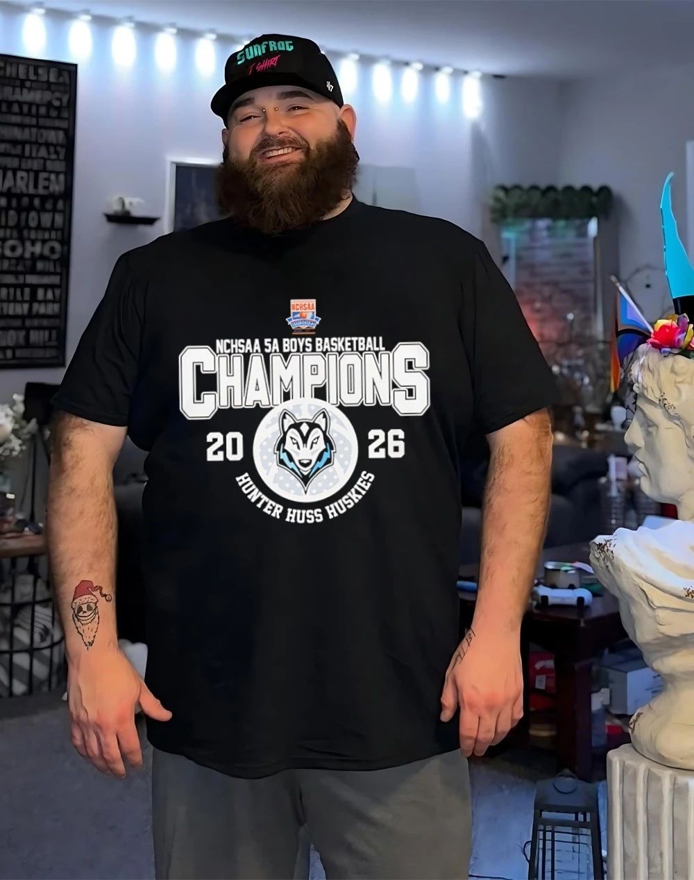 Hunter Huss Huskies 2026 NCHSAA 5A Boys Basketball Champions logo shirt