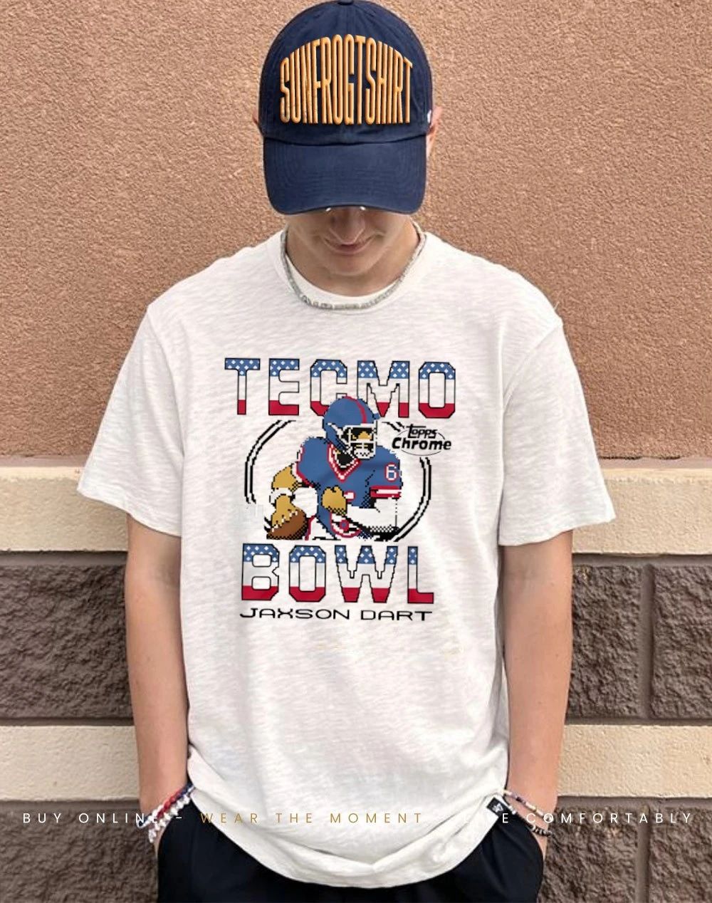 New York Giants superstar Jaxson Dart Tecmo Bowl x Topps Chrome shirt