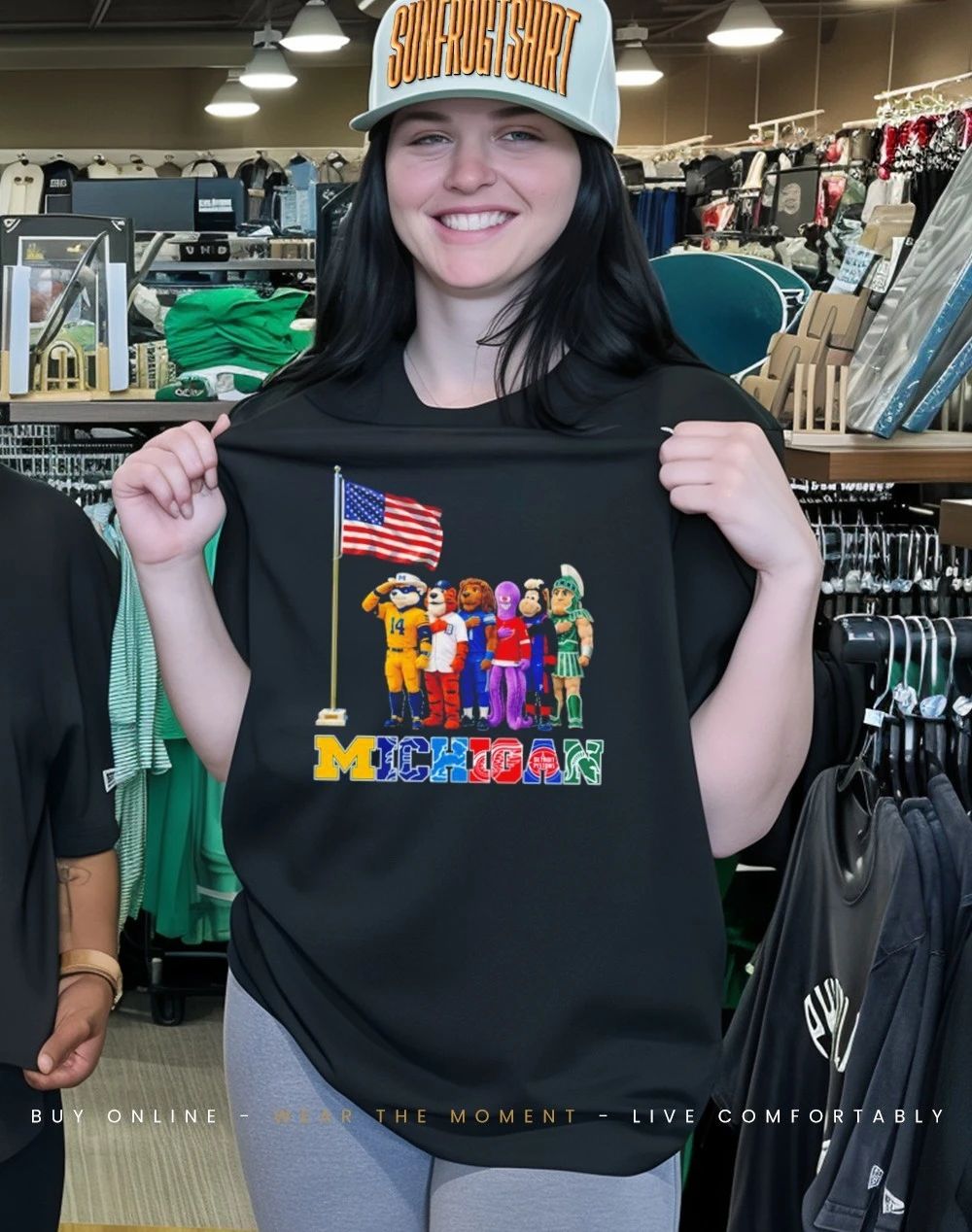 Michigan sports mascot salute the flag shirt