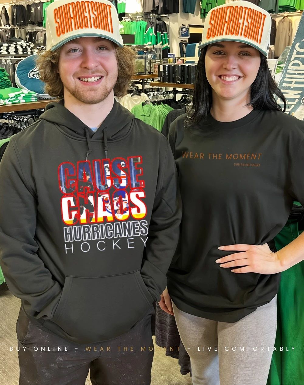 Cause Chaos Hurricanes Hockey text graphic shirt