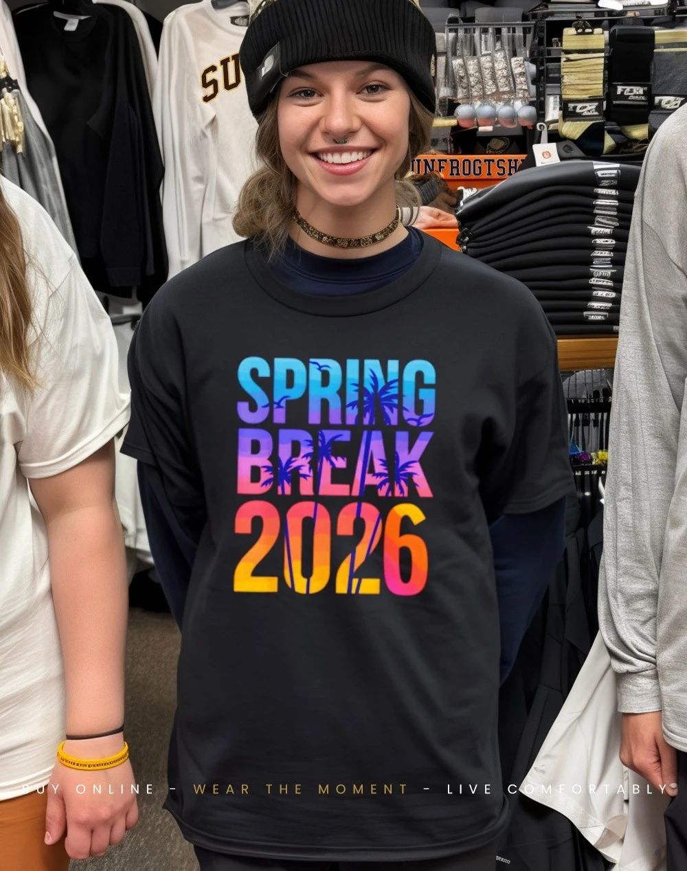 Spring Break 2026 sunset graphic shirt