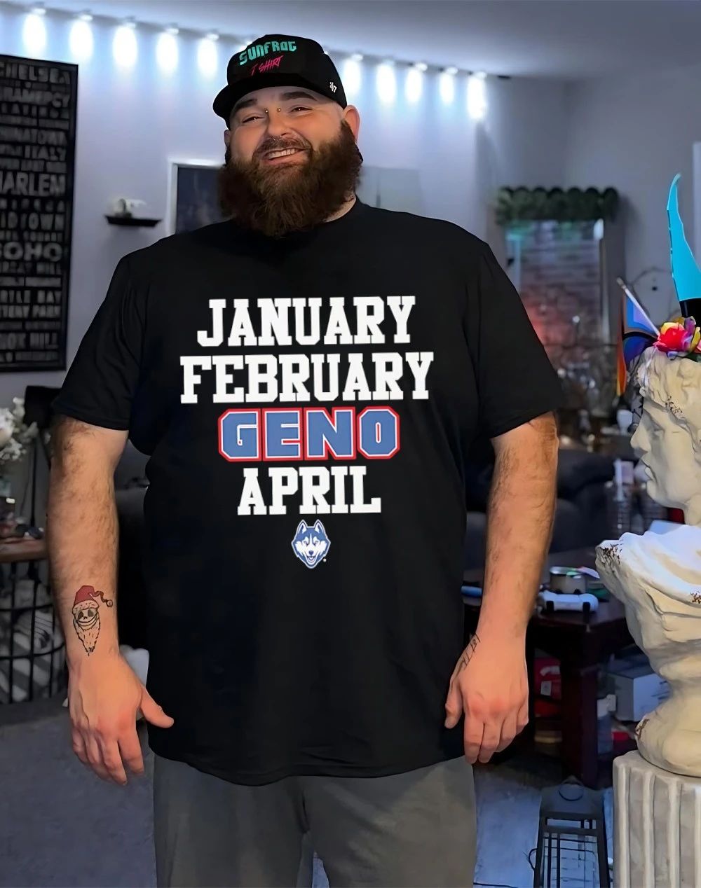Geno Auriemma UConn Women’s Basketball Jan Feb Geno April text shirt