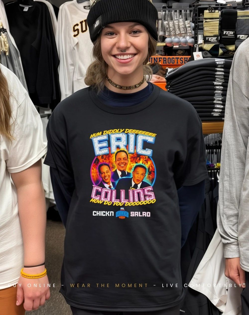 Eric Collins Hum Diddly Dee How Do You Do Good Chickn Salad 1982 Flames graphic shirt