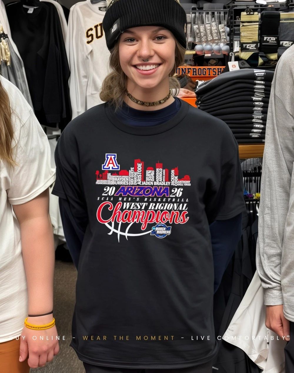 Arizona Wildcats 2026 West Regional Champions March Madness player name city skyline shirt