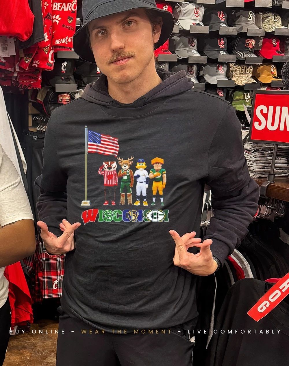Wisconsin sports mascot salute the flag shirt