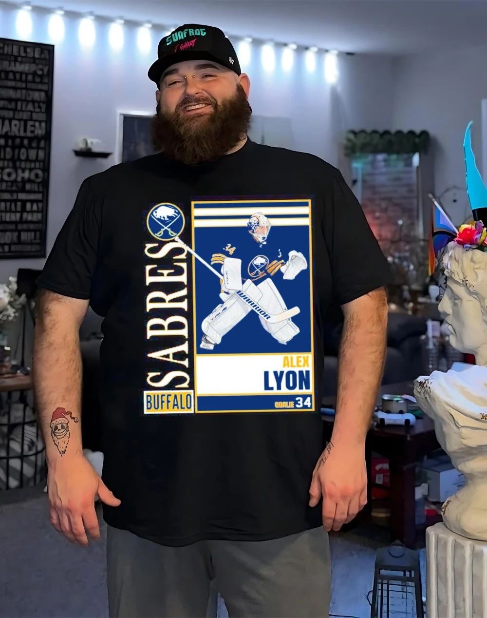 Buffalo Sabres Alex Lyon goalie card front and back shirt