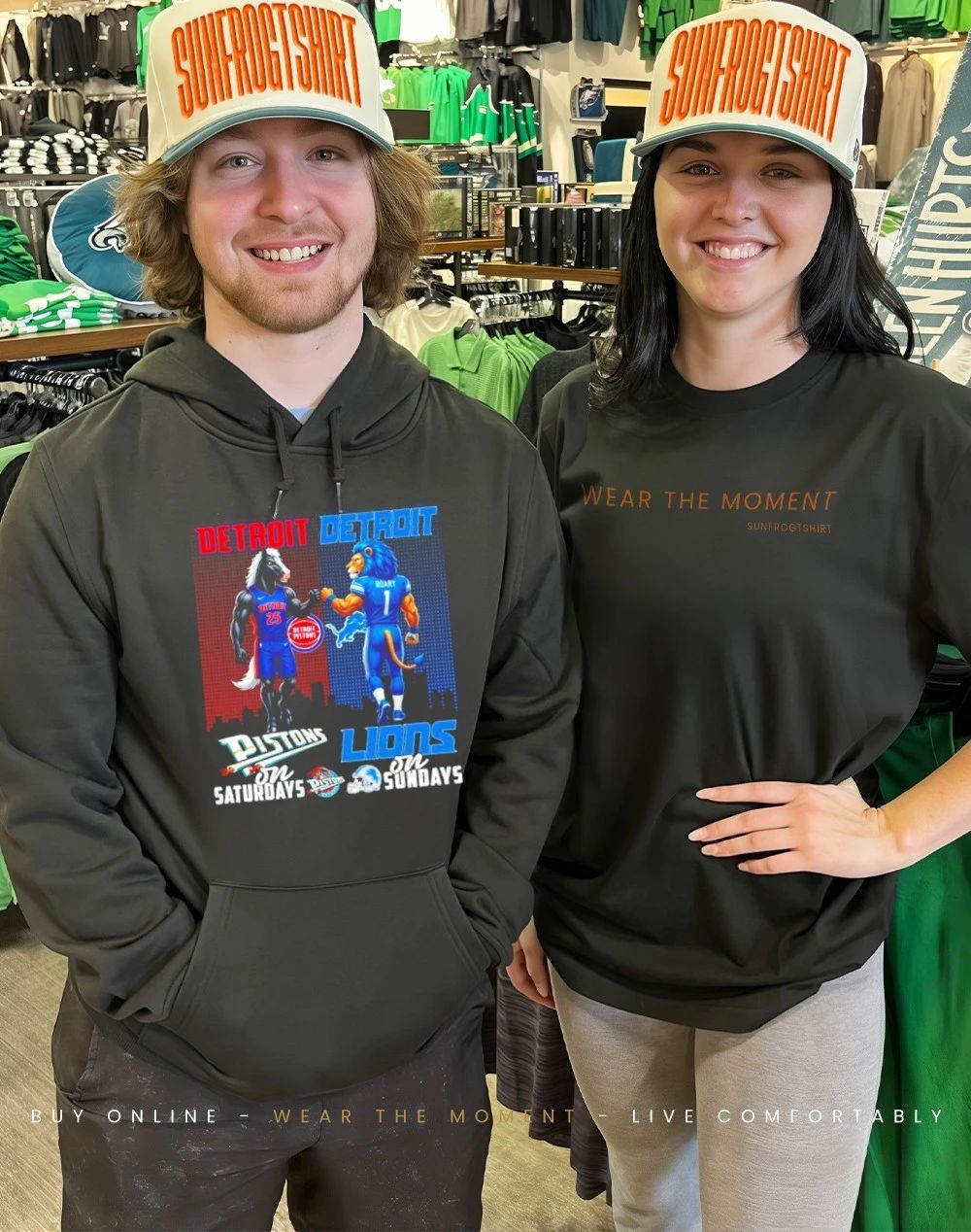 Detroit Pistons on saturdays vs Detroit Lions on sundays city skyline shirt