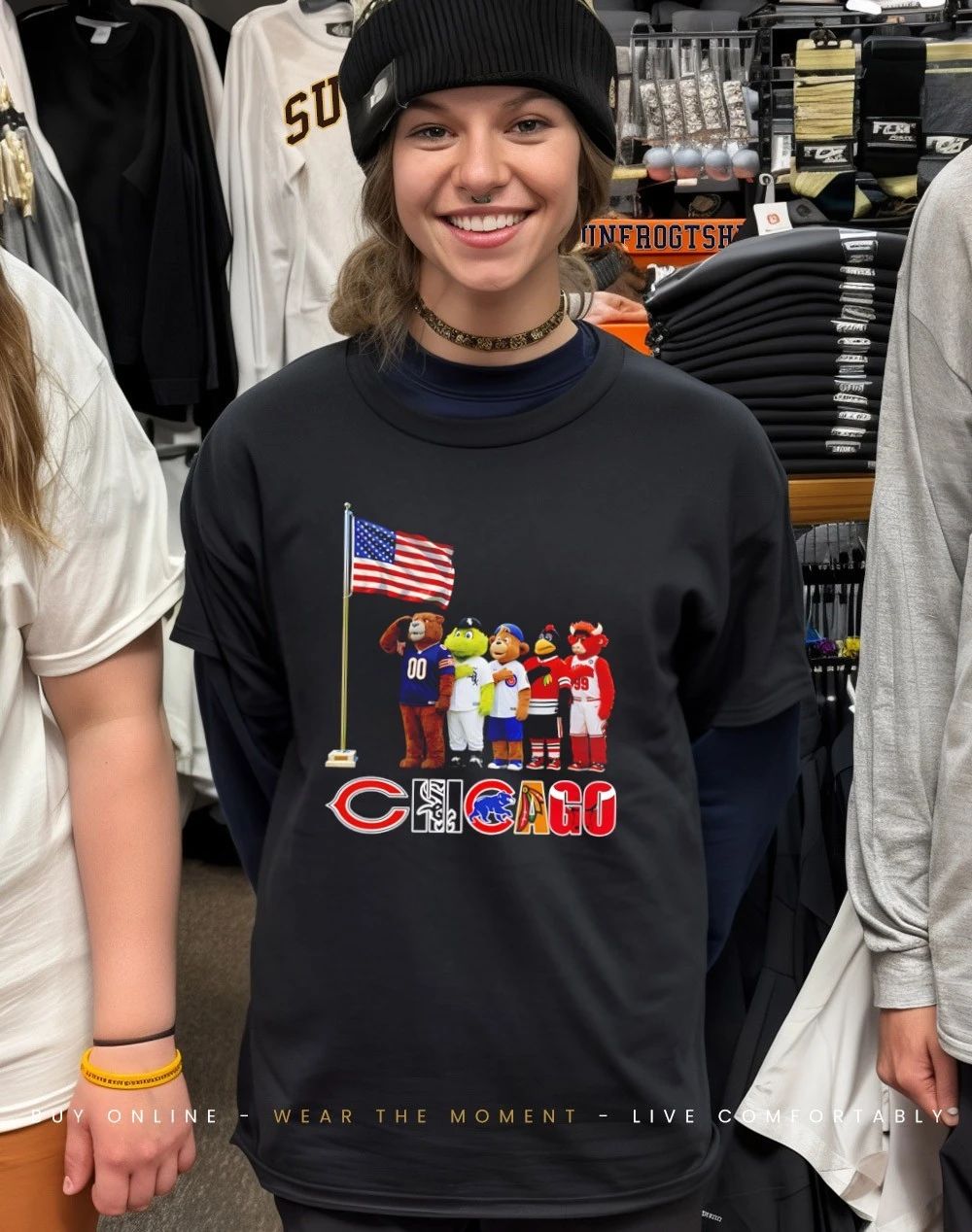 Chicago sports mascot salute the flag shirt