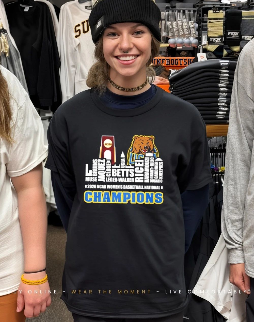 UCLA Bruins 2026 Women’s Basketball National Champions player name city skyline shirt