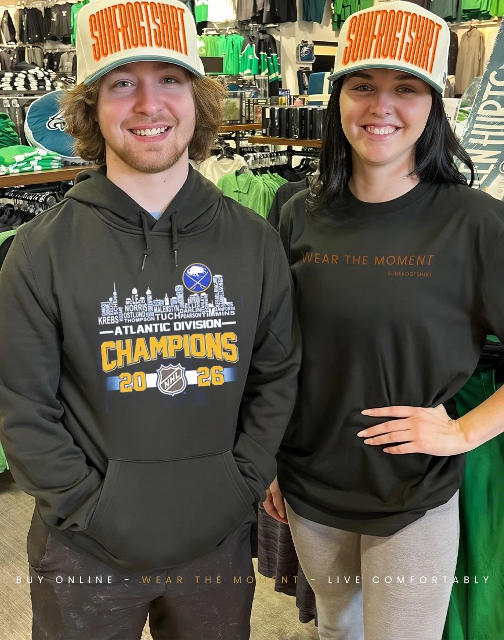 Buffalo Sabres 2026 Atlantic Division Champions players names city skyline shirt