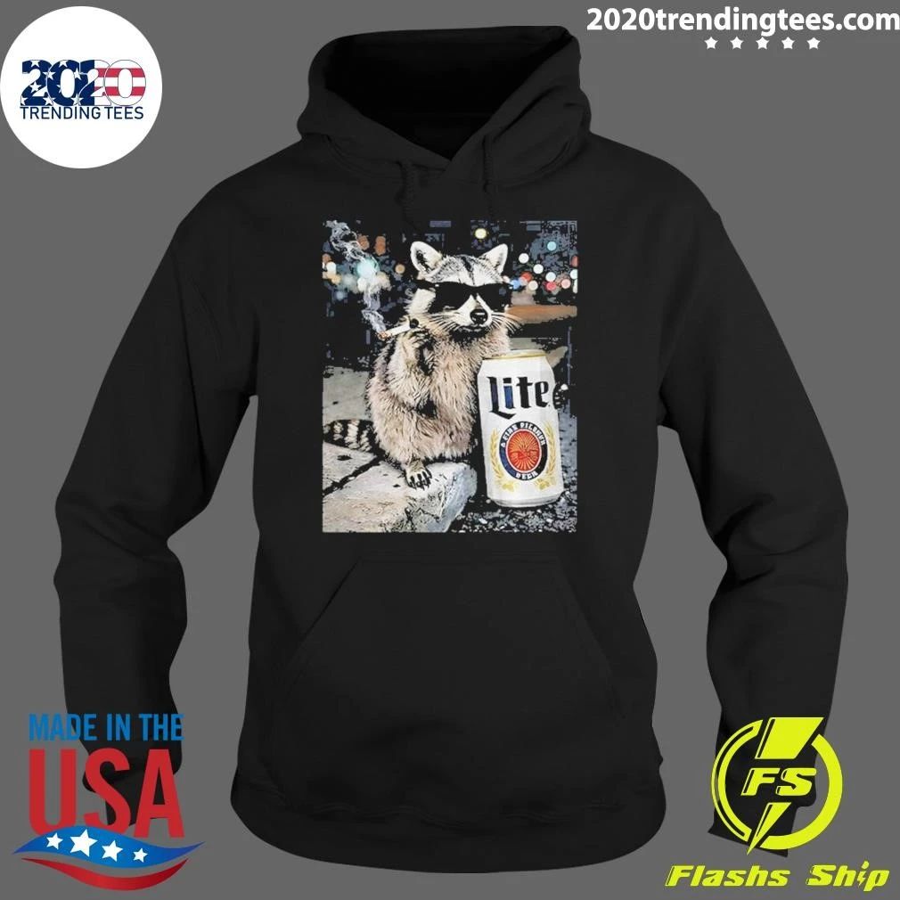 Raccoon Drinking Beer Smoking Lite Shirt