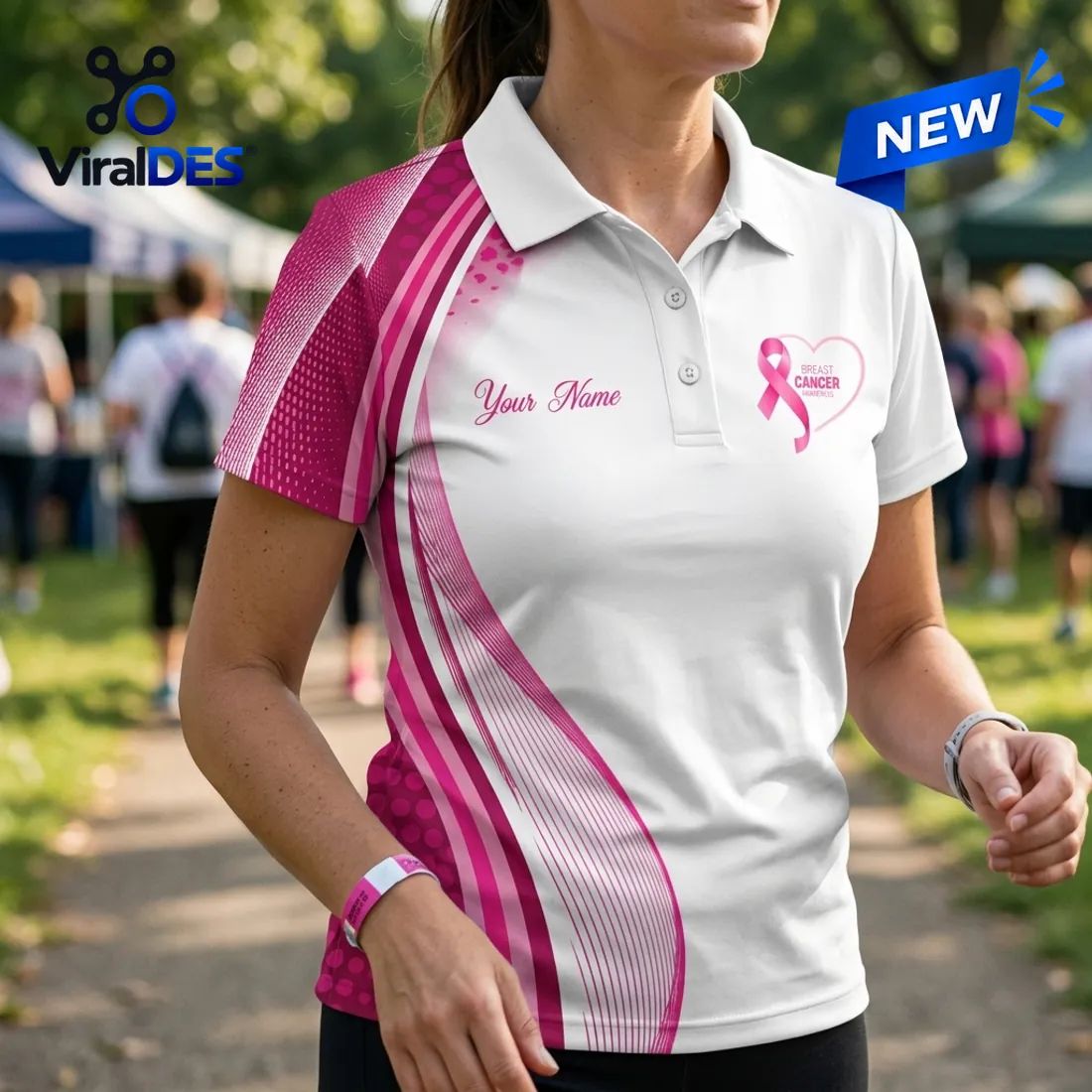 Custom Name Breast Cancer Awareness Polo Shirt