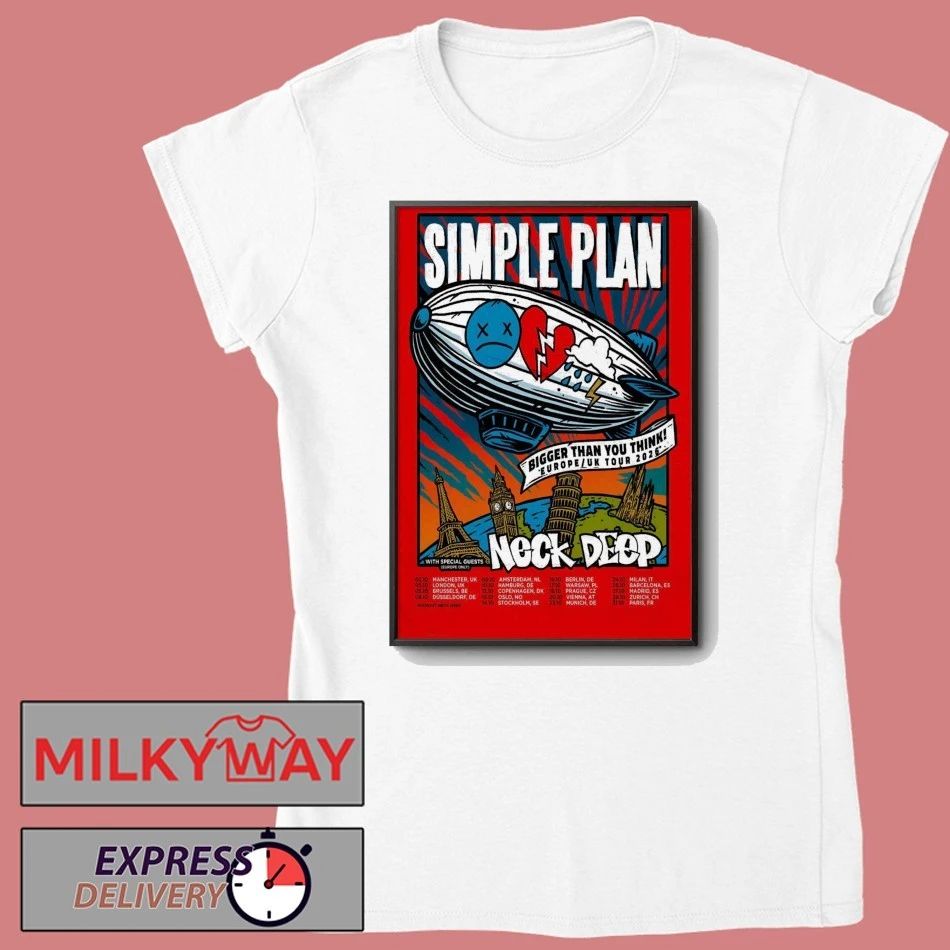 Simple Plan With Neck Deep EU-UK Tour 2026 Bigger Than You Think Poster shirt