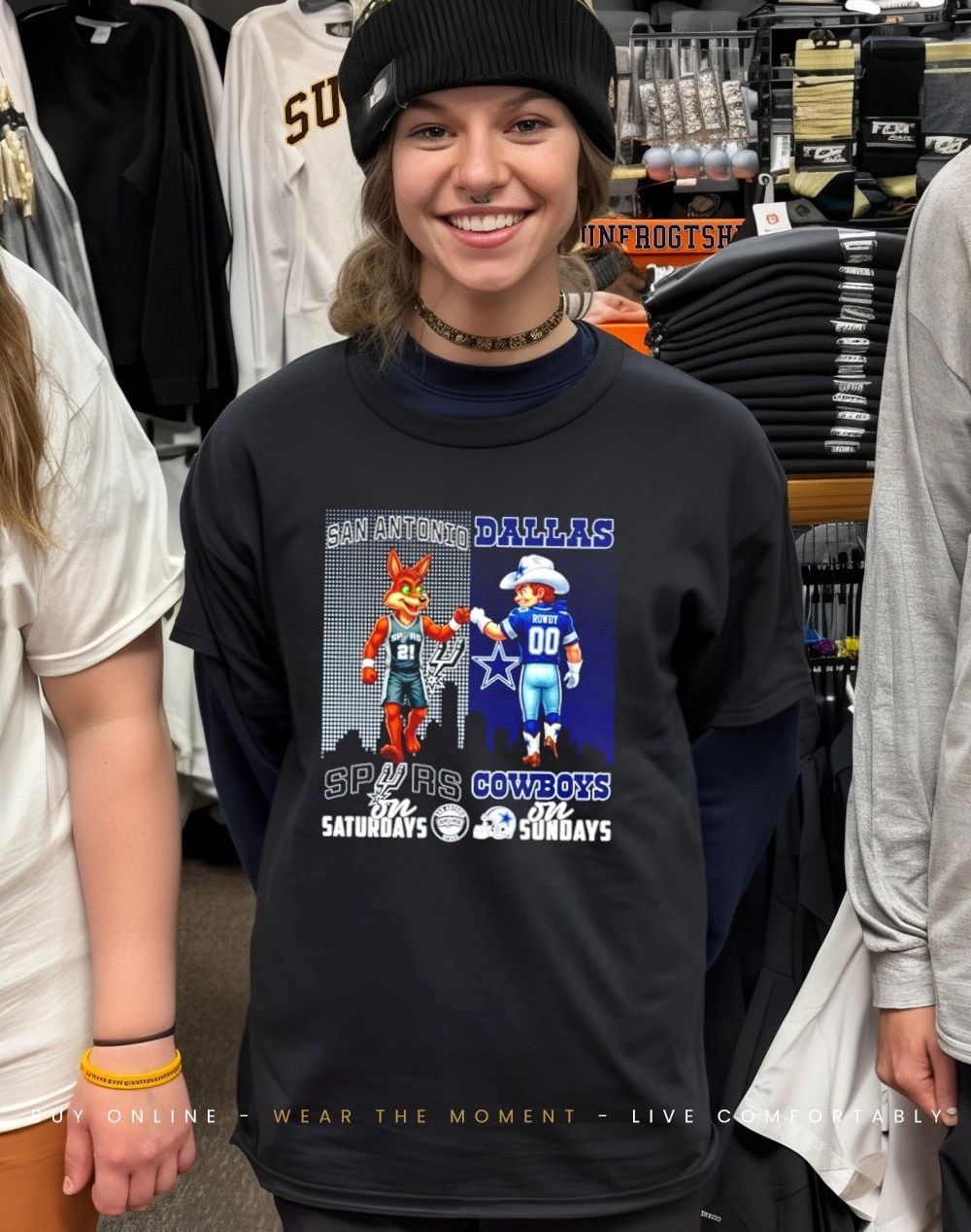 San Antonio Spurs on saturdays vs Dallas Cowboys on sundays city skyline shirt