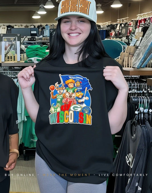 Wisconsin sports mascot squad flag shirt
