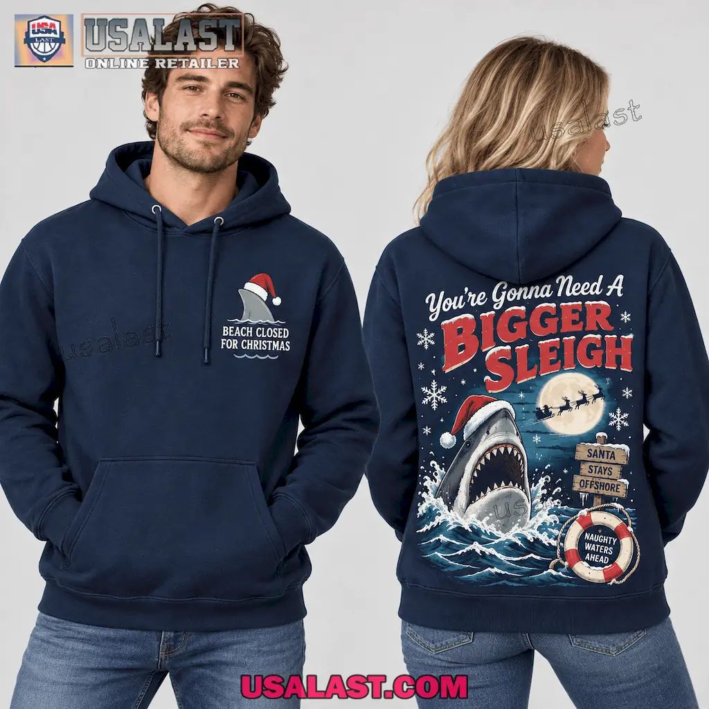 Jaws Christmas Shark Sleigh Hoodie for Holiday Beach Lovers Who Need a Bigger Sleigh
