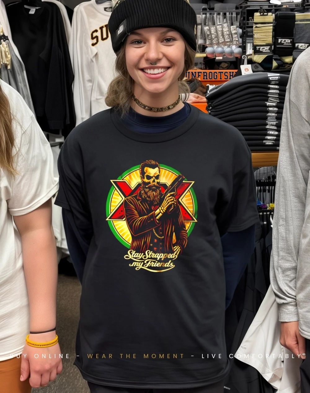 Stay Strapped my friends skeleton graphic shirt