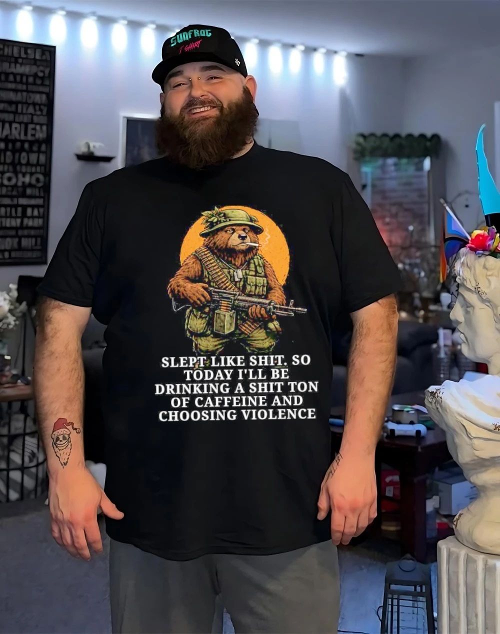 Bear today I’ll be drinking a shit ton of caffeine choosing violence shirt