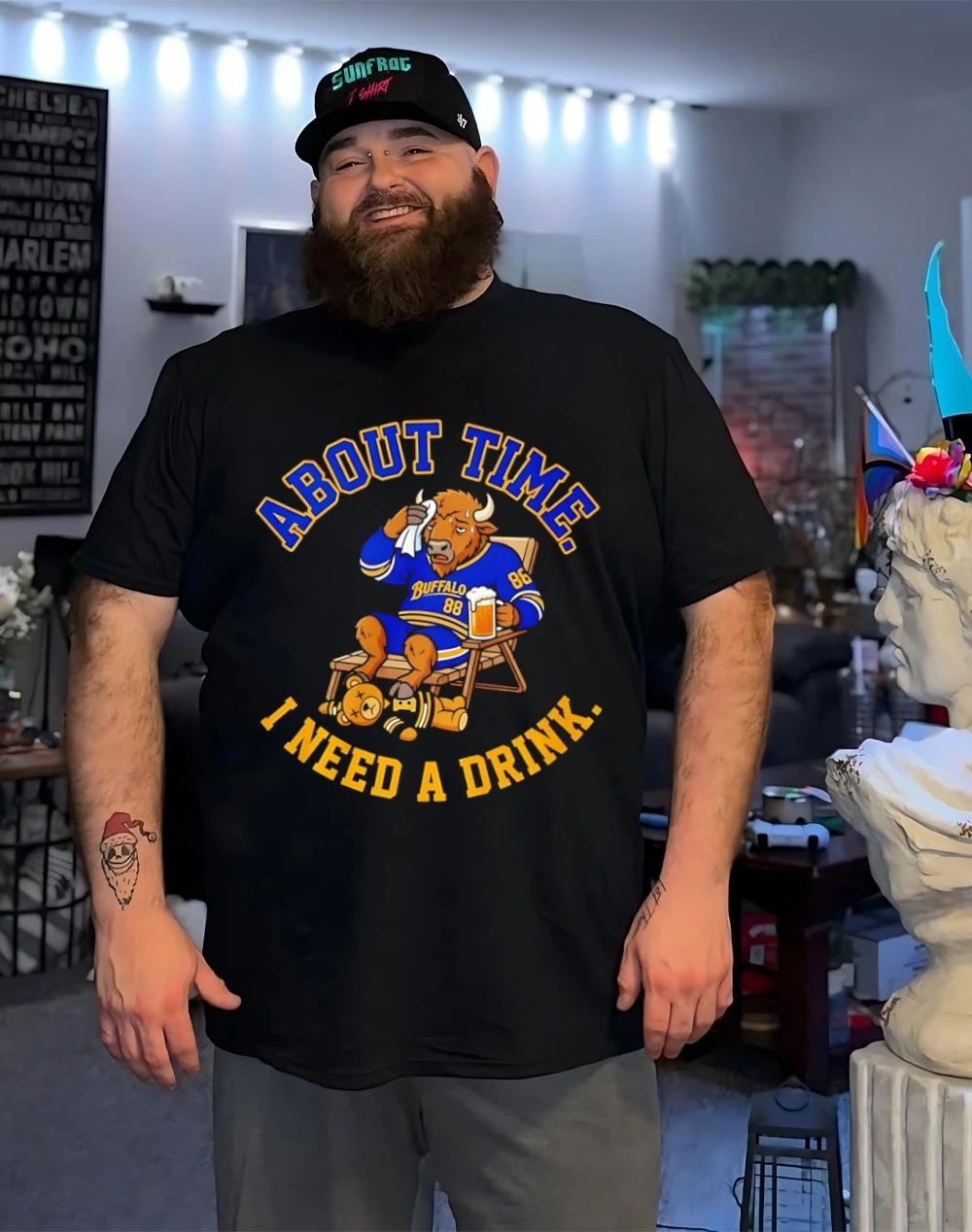 Buffalo Sabers about time I need a drink mascot shirt