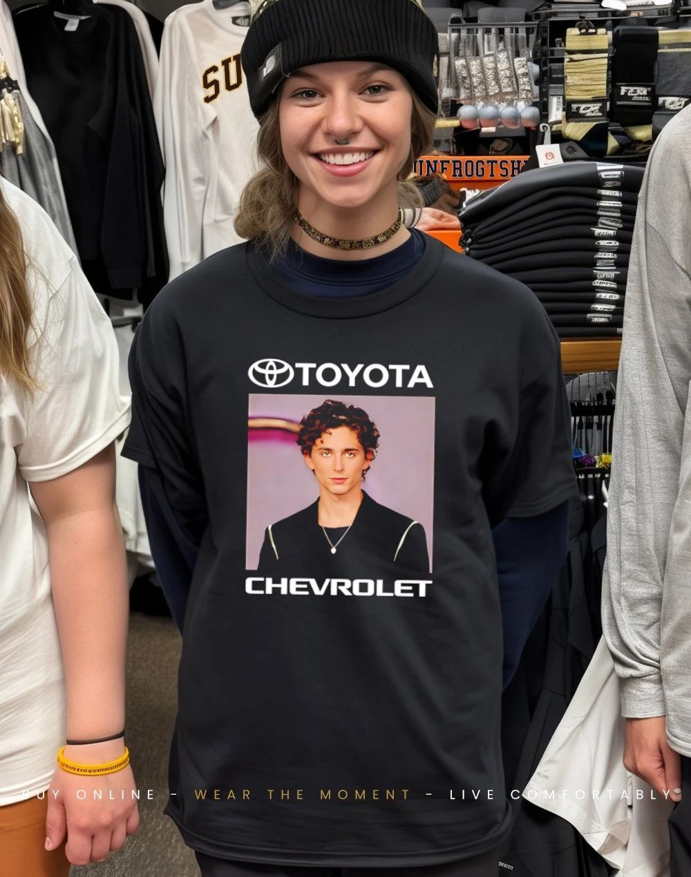 Timothee Chalamet Toyota Chevrolet shirt