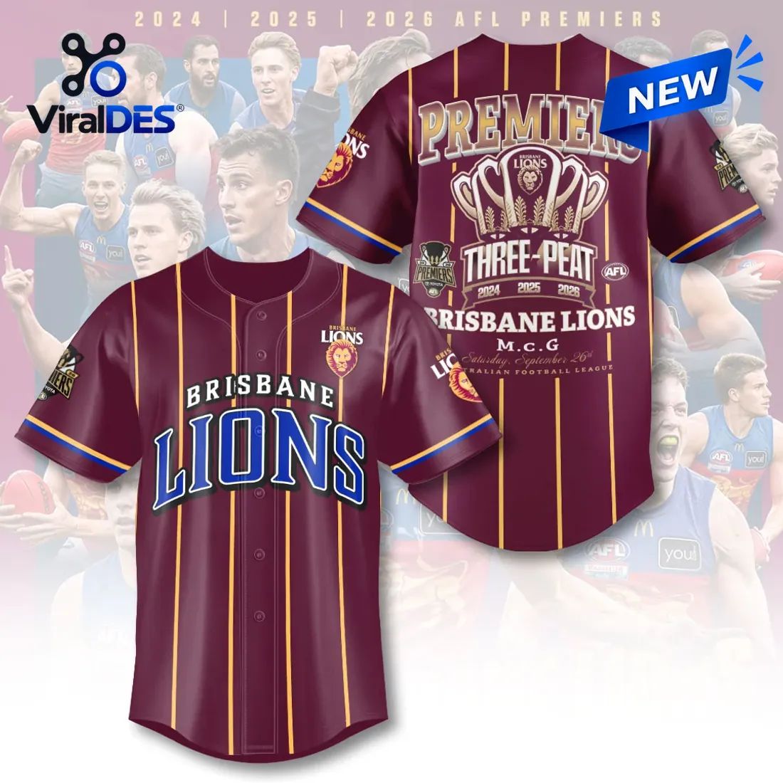 Brisbane Lions Maroon Three-Peat Baseball Jersey