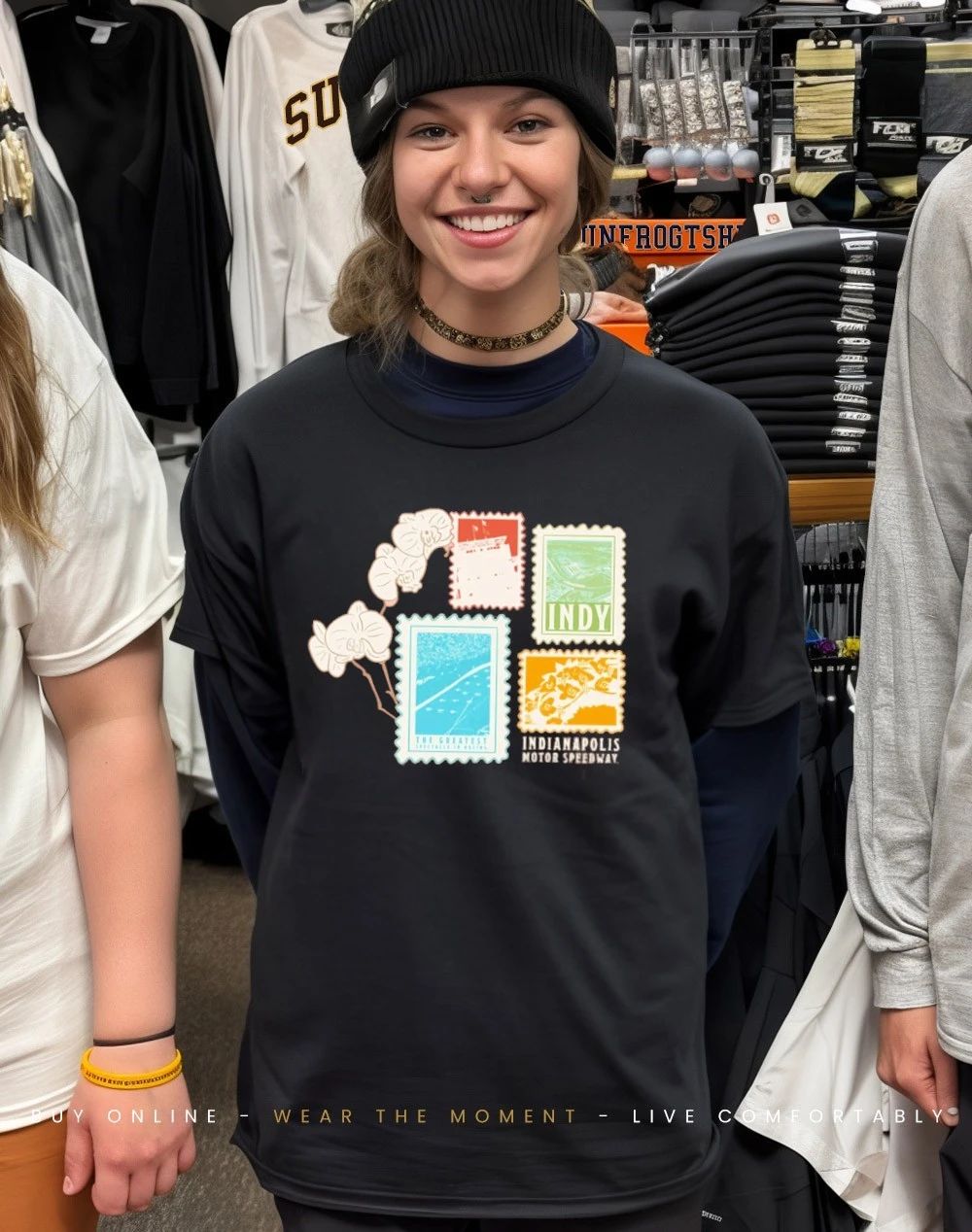 Indy 500 Stamp and Orchid graphic shirt