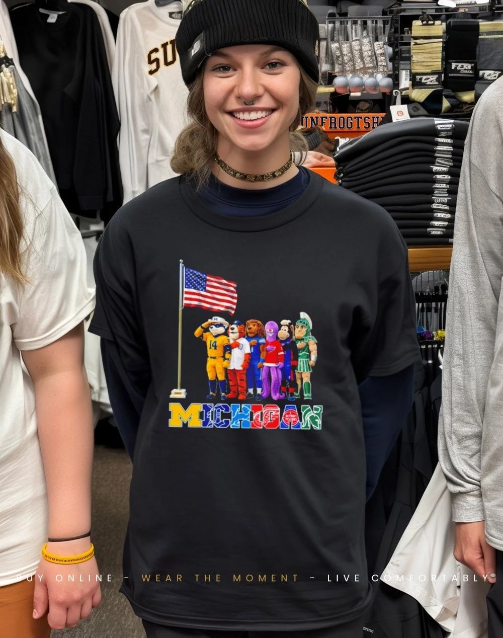 Michigan sports mascot salute the flag shirt