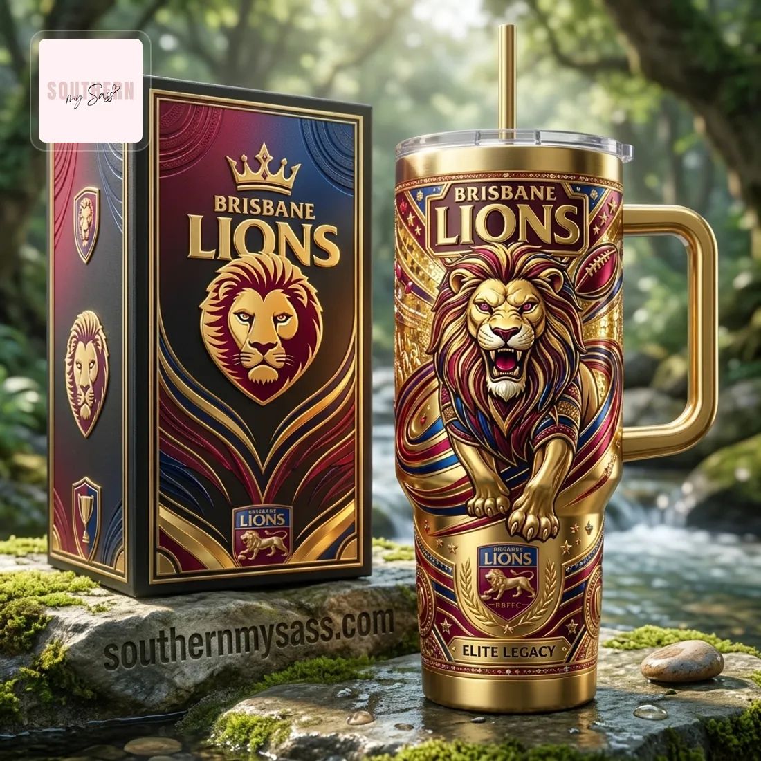 Brisbane Lions Elite Legacy Gold 40oz Insulated Tumbler With Handle
