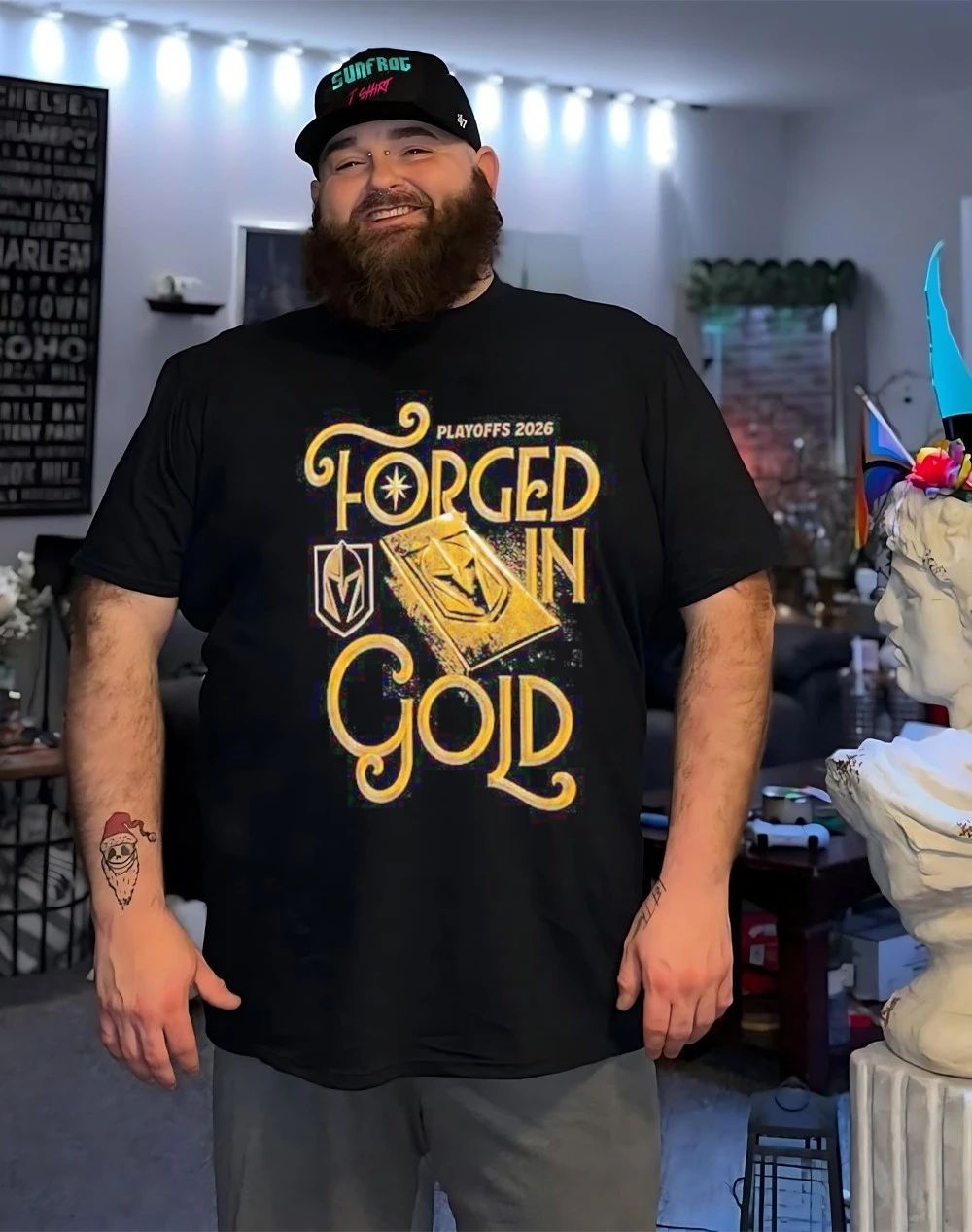 Vegas Golden Knights 2026 Playoffs Forged in Gold Slogan front and back shirt
