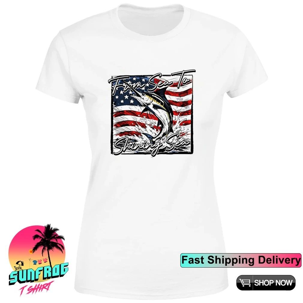 From Sea To Shining Sea Marlin USA flag shirt