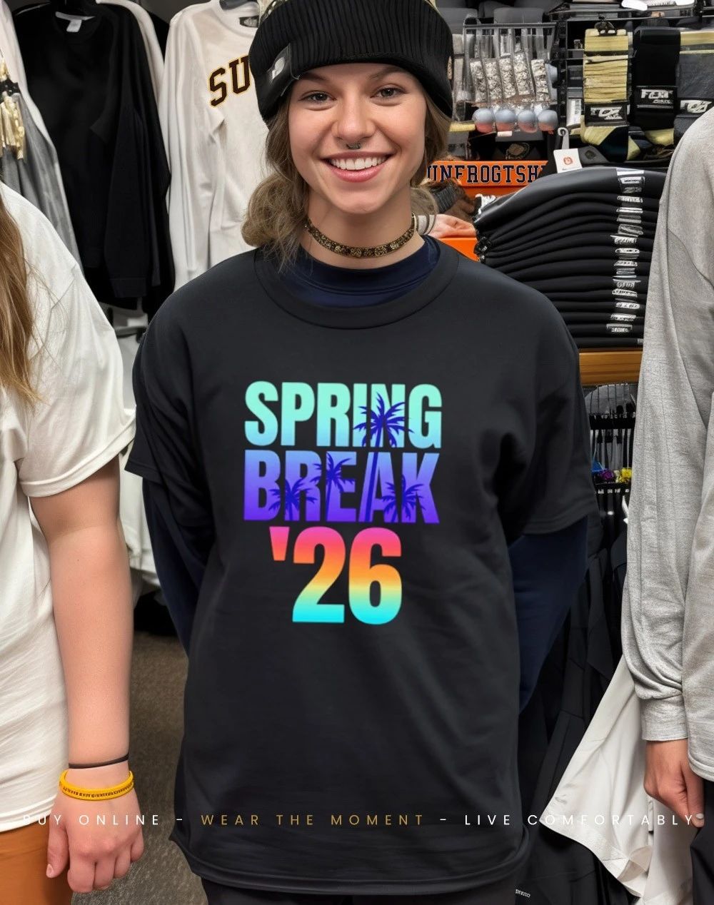 Spring Break ’26 sunset graphic shirt