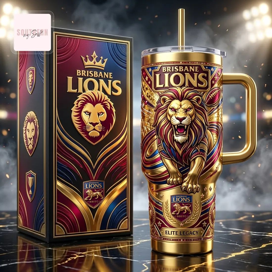 Brisbane Lions Elite Legacy Gold 40oz Insulated Tumbler With Handle