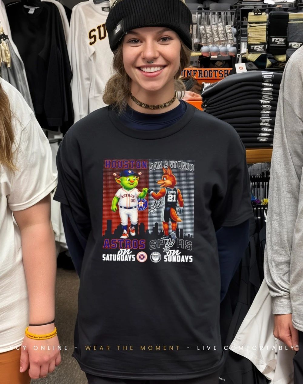 Houston Astros on saturdays vs San Antonio Spurs on sundays city skyline shirt