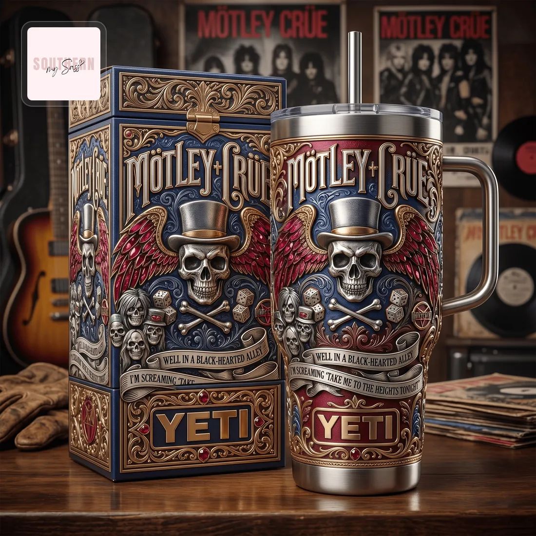 Mötley Crüe YETI 40oz Insulated Stainless Steel Skull Design Tumbler With Handle