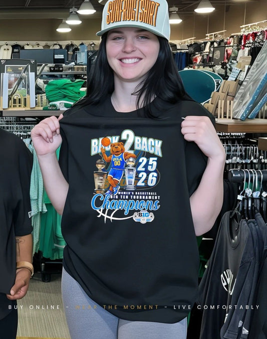 Ucla Bruins back 2 back 2025-26 Women’s Basketball Big Ten Tournament Champions mascot shirt