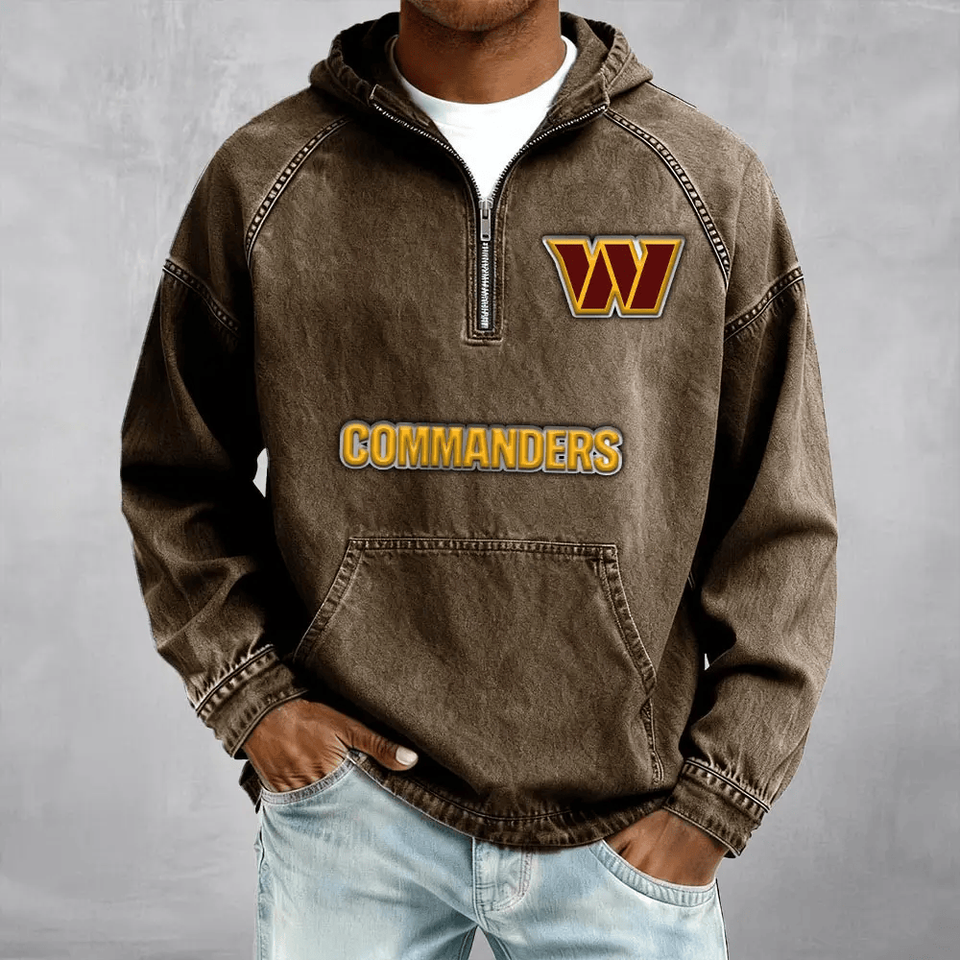 Washington Commanders Men's Half-Zip Denim Hoodie For Fan